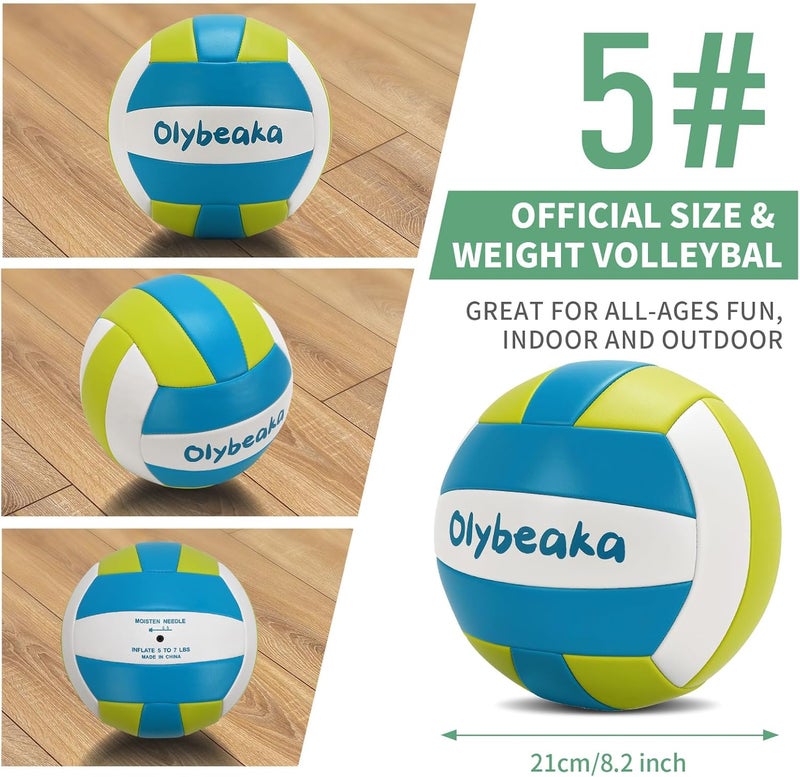 Olybeaka Official Size 5 PU Volleyball with Soft Touch for Indoor Outdoor, Waterproof & Durable Volleyball for Beach Park Games Gym Practice with Pump and Heavy Duty Mesh Bag - Image 3